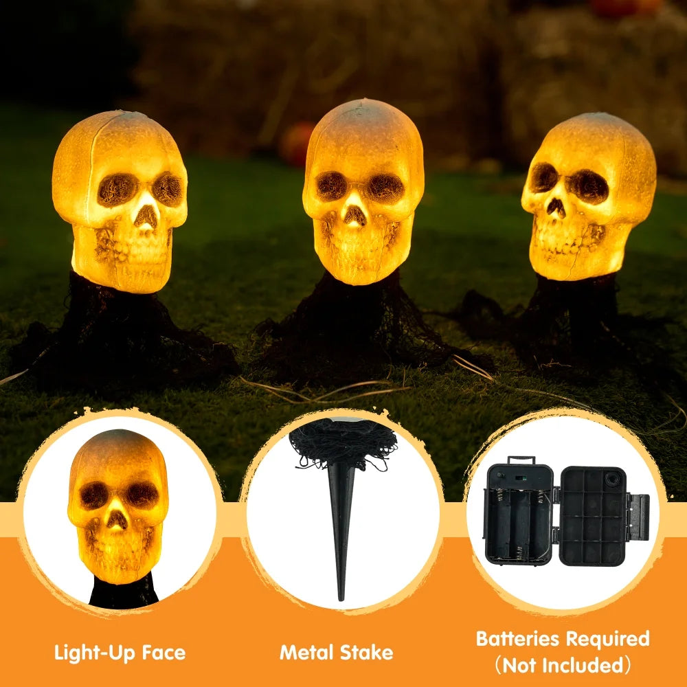 Pack 3 Luces de Calaveras LED Halloween – Decoración Exterior Cementerio