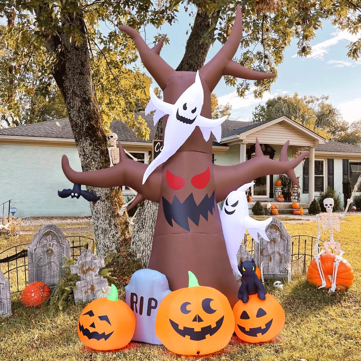 Árbol Inflable de Halloween 11.8FT con Fantasmas y Calabazas – Decoración con Luces LED