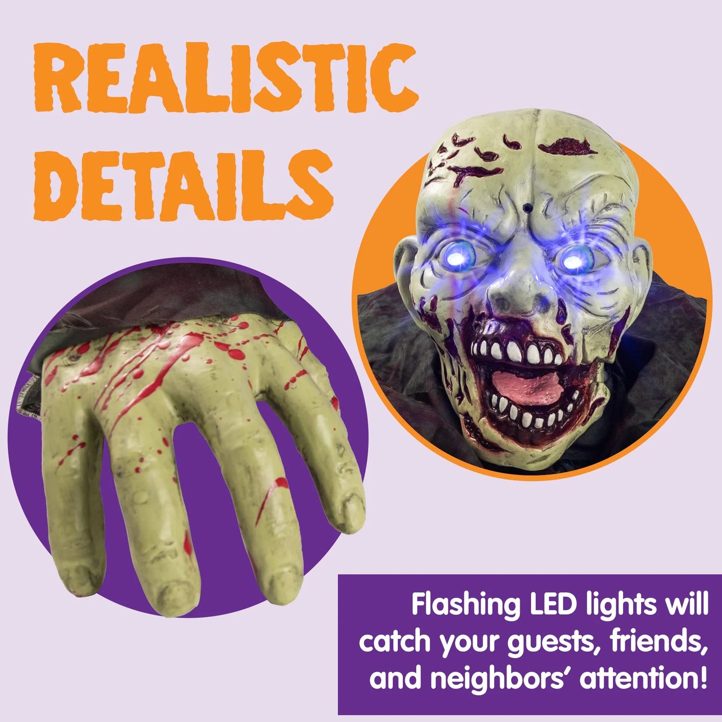 Zombie Animatrónico con Sonido y Ojos LED – Decoración de Halloween para Exterior e Interior