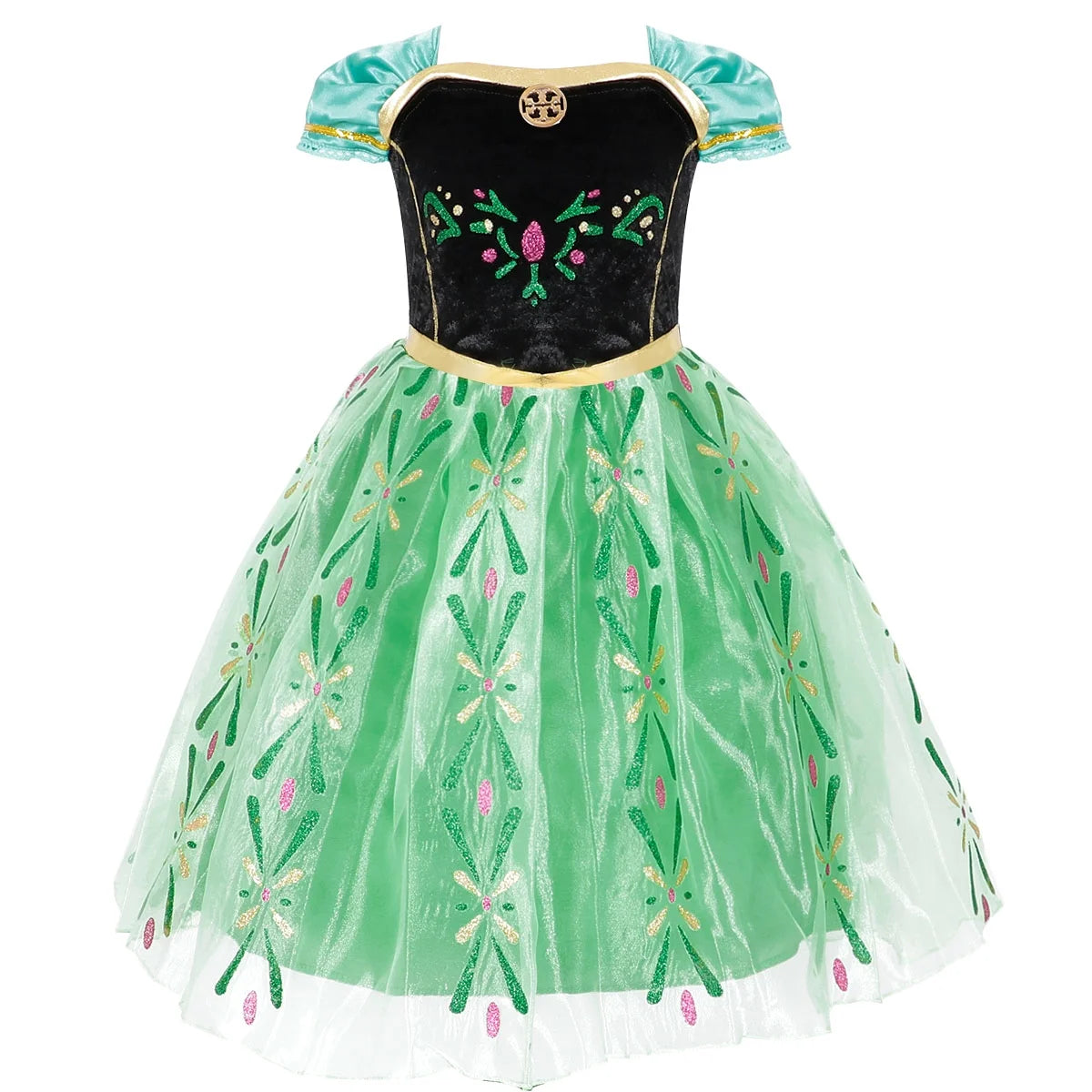 Disfraz Infantil de Princesa Verde – Vestido con Corona, Varita y Guantes | Ideal para Halloween o Cumpleaños