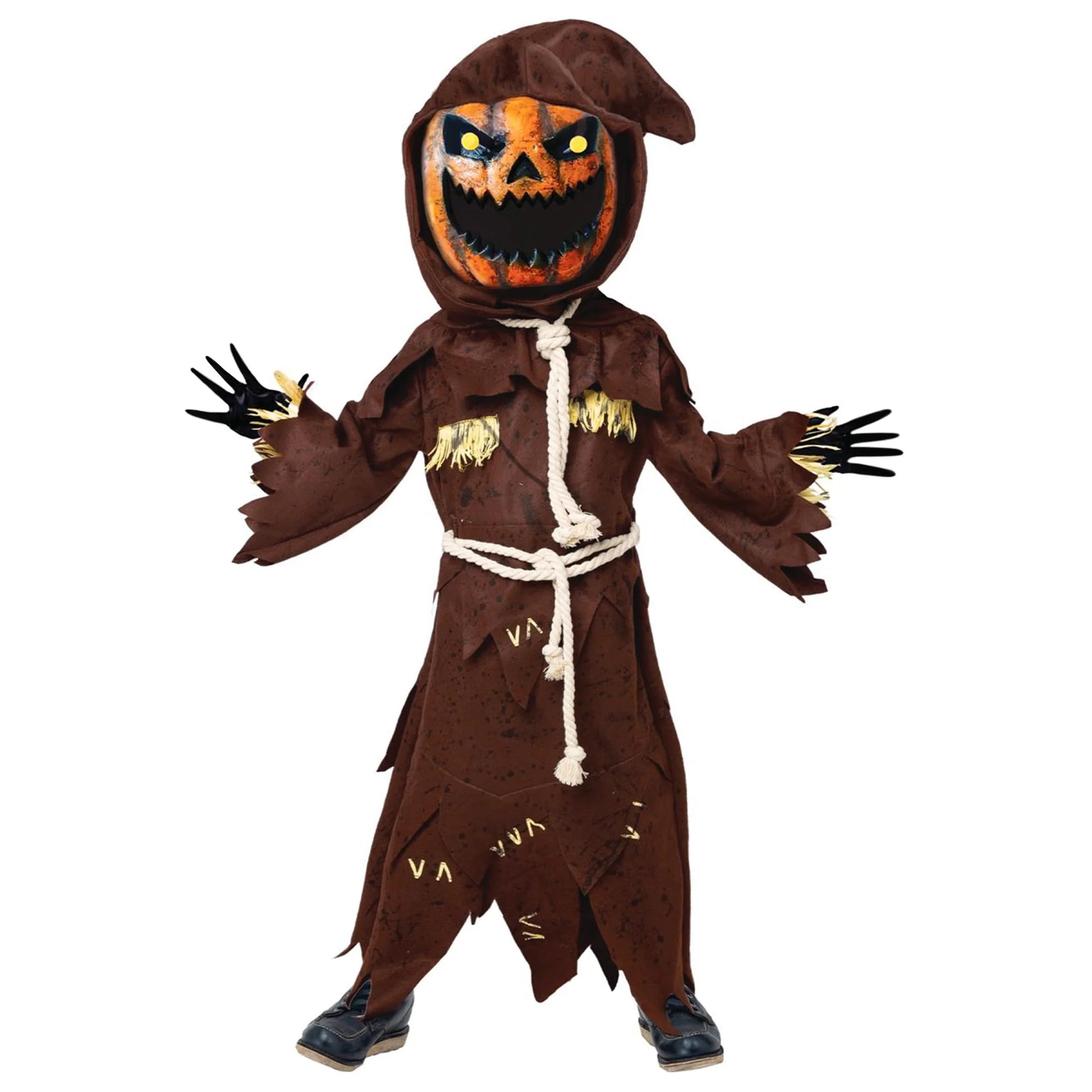 Disfraz de Espantapájaros con Cabeza de Calabaza – Traje de Terror Infantil para Halloween con Máscara Incluida