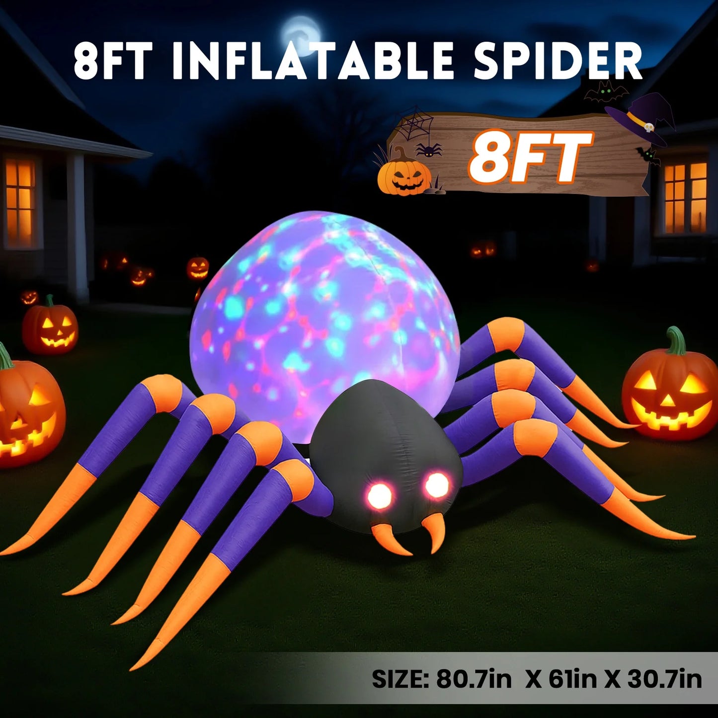 Araña Inflable Gigante 2,4 m con Luces LED – Decoración de Halloween para Jardín o Fiesta