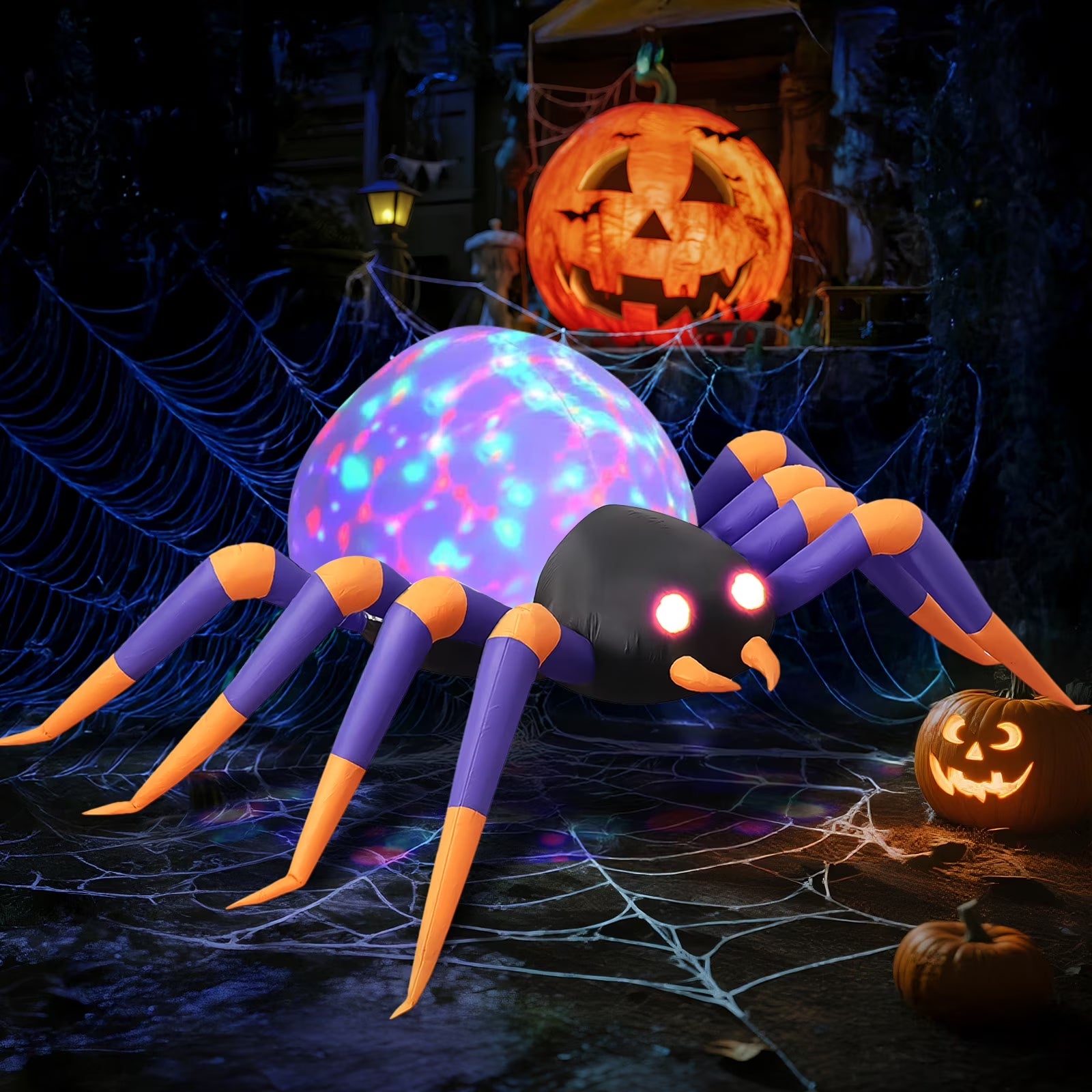 Araña Inflable Gigante 2,4 m con Luces LED – Decoración de Halloween para Jardín o Fiesta