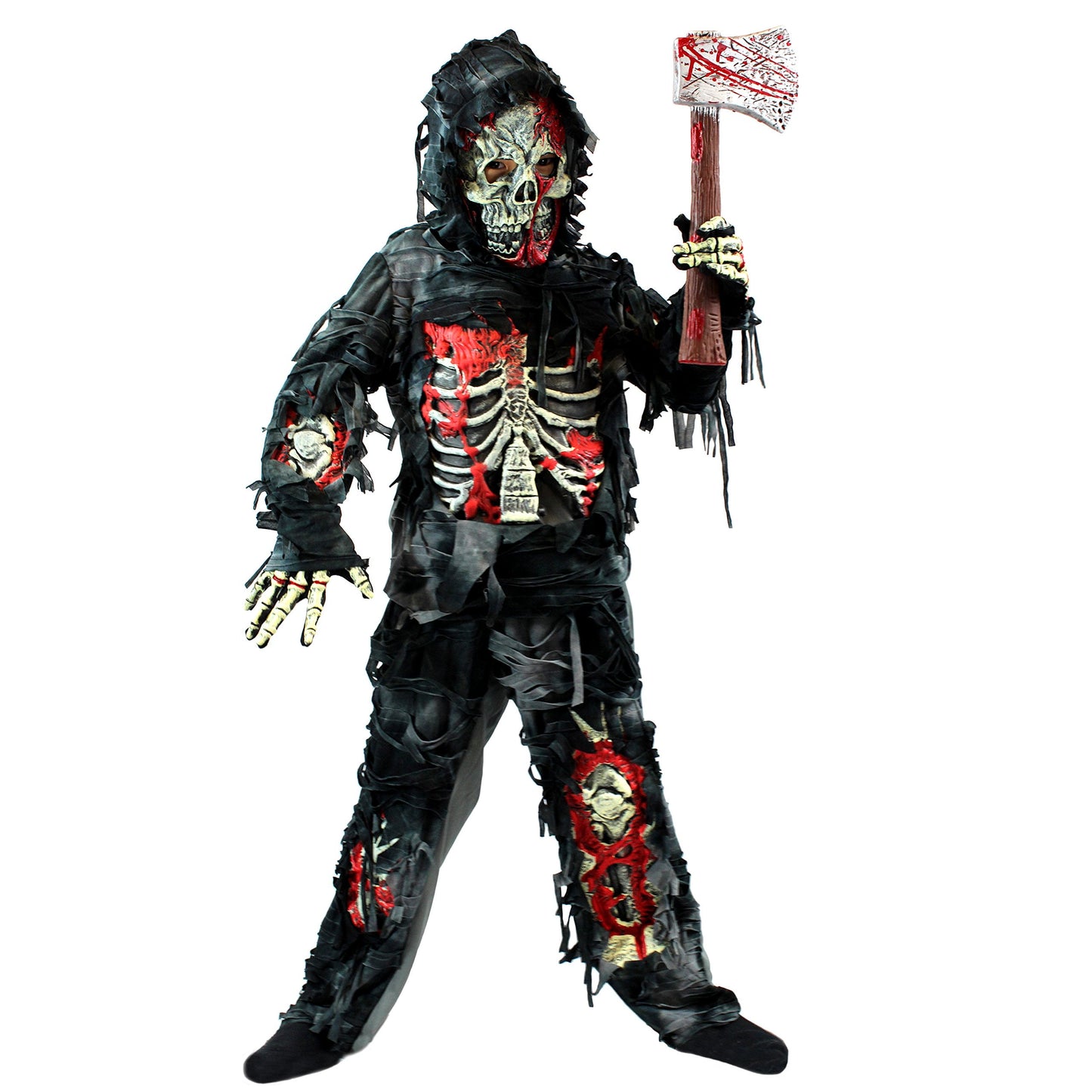 Disfraz de Niño Zombi con Hacha de Plástico – Traje Terrorífico de Halloween