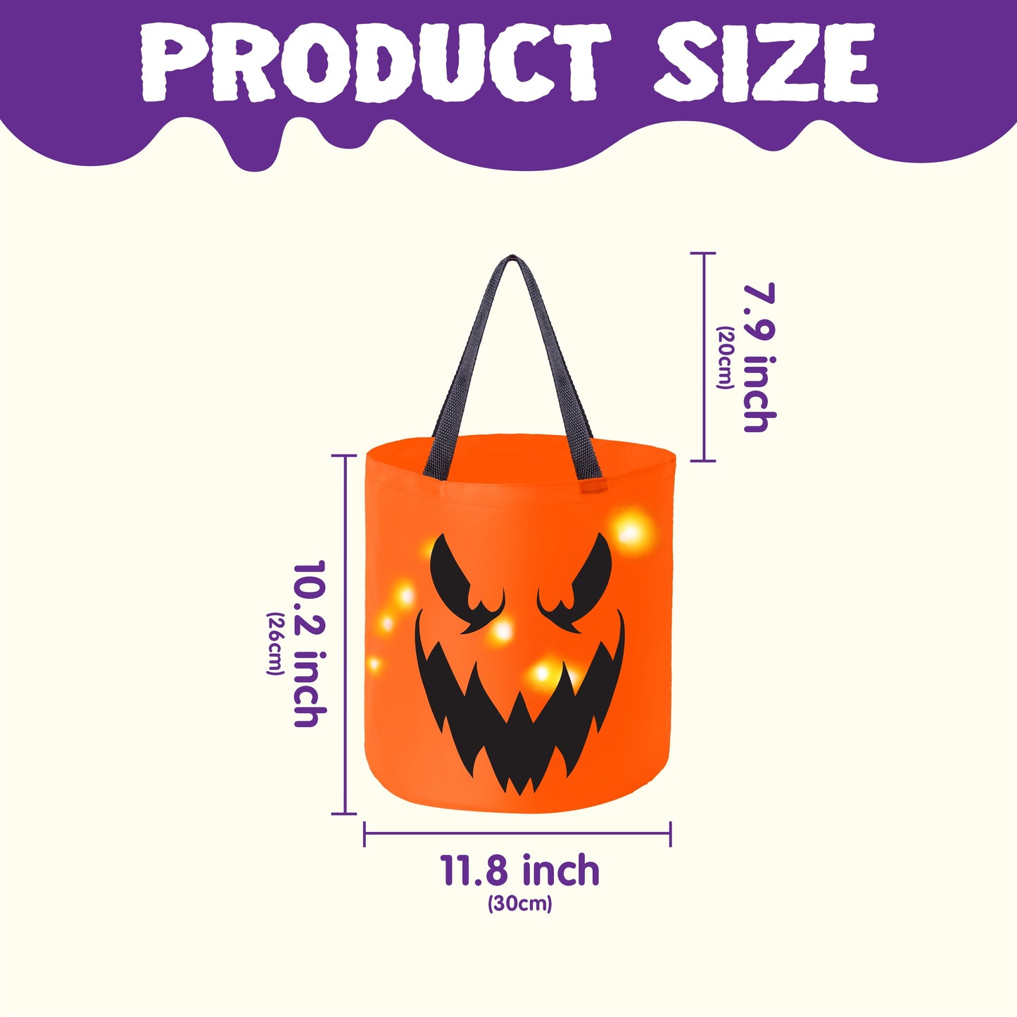 Set de 3 Cubos de Dulces de Halloween con Luz LED – Calabazas Naranjas