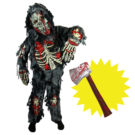 Disfraz de Niño Zombi con Hacha de Plástico – Traje Terrorífico de Halloween